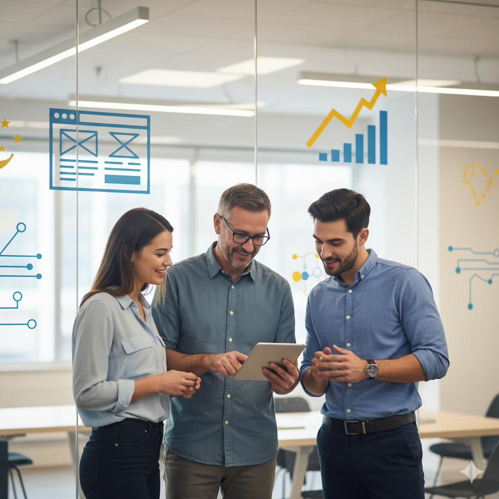 Creative team collaborating on digital projects at Web Services Logix