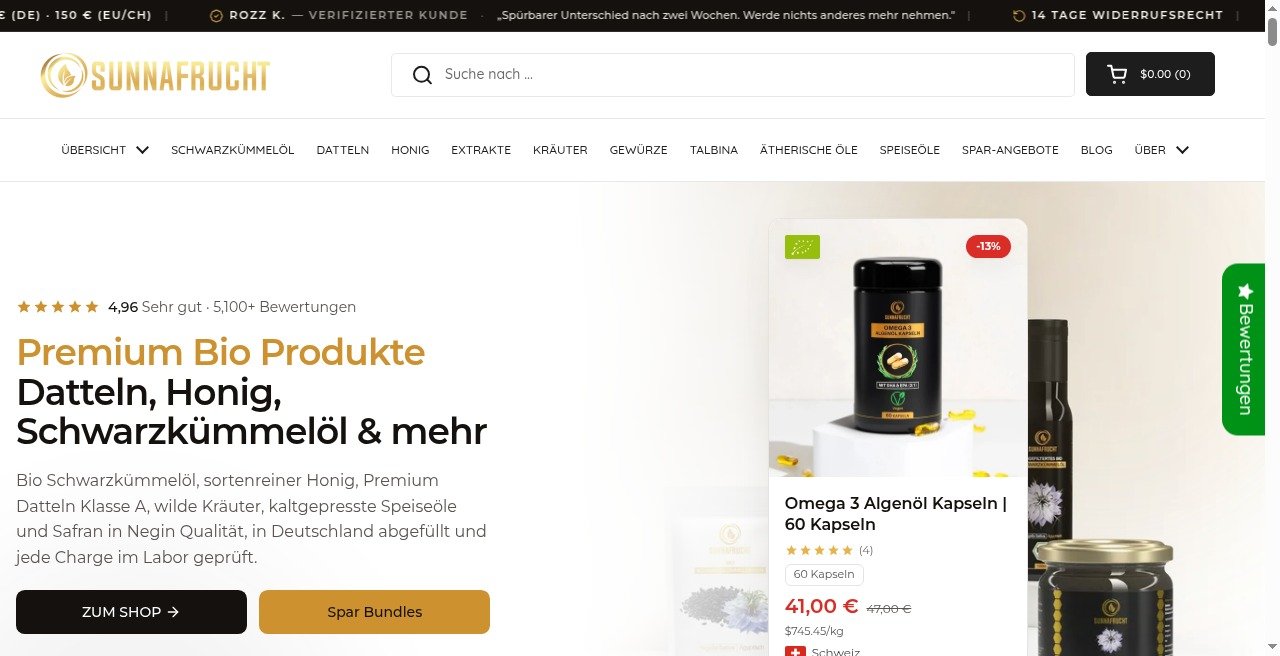 Sunna Frucht website screenshot